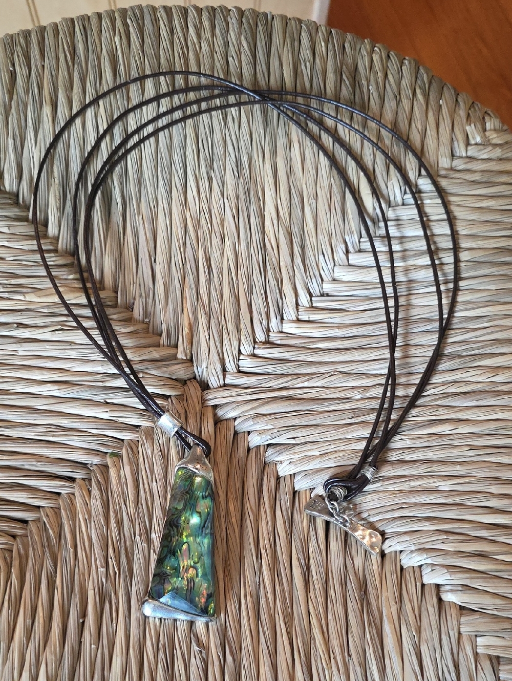 Handmade Green Abalone silver Pendant Necklace